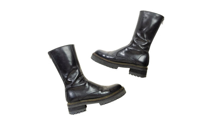 Ann Demeulemeester back zip black leather track sole boots