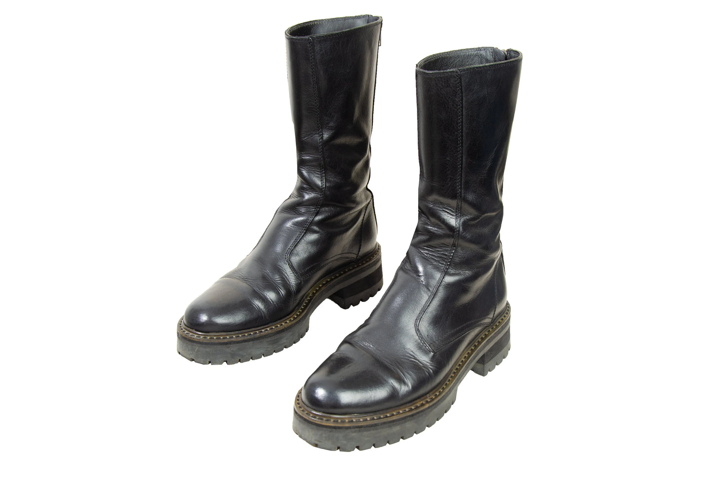 Ann Demeulemeester back zip black leather track sole boots