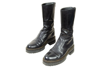 Ann Demeulemeester back zip black leather track sole boots