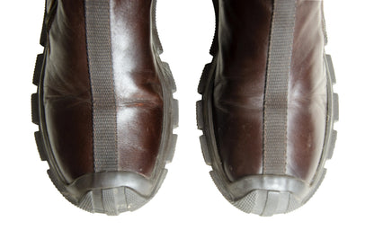 Archive 1999 Miu Miu brown leather boots / Technical clip buckle Miu Miu boots
