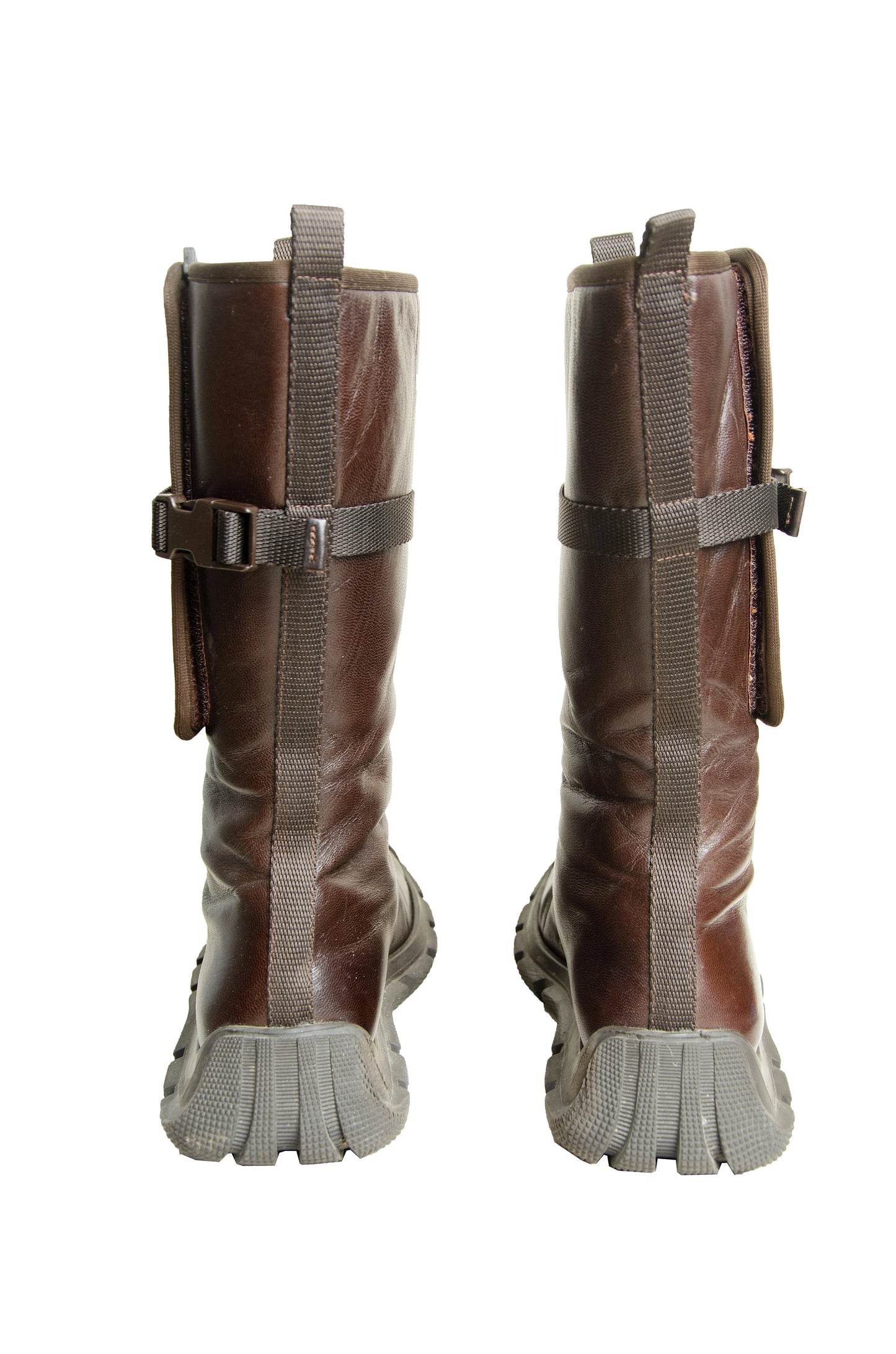 Archive 1999 Miu Miu brown leather boots / Technical clip buckle Miu Miu boots