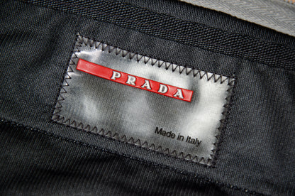 90s Prada Sport sling backpack / Prada Linea Rossa technical backpack / Prada greige sling velcro strap tactical bag