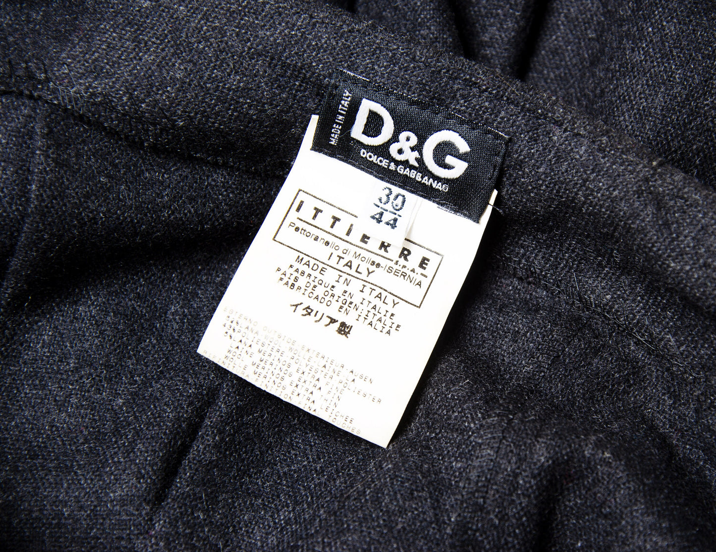 90s Dolce & Gabbana charcoal grey wool mini pleated skirt / Black leather buckles dark grey woolen high low over the knee skirt