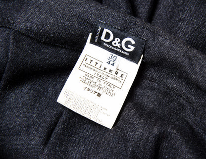 90s Dolce & Gabbana charcoal grey wool mini pleated skirt / Black leather buckles dark grey woolen high low over the knee skirt