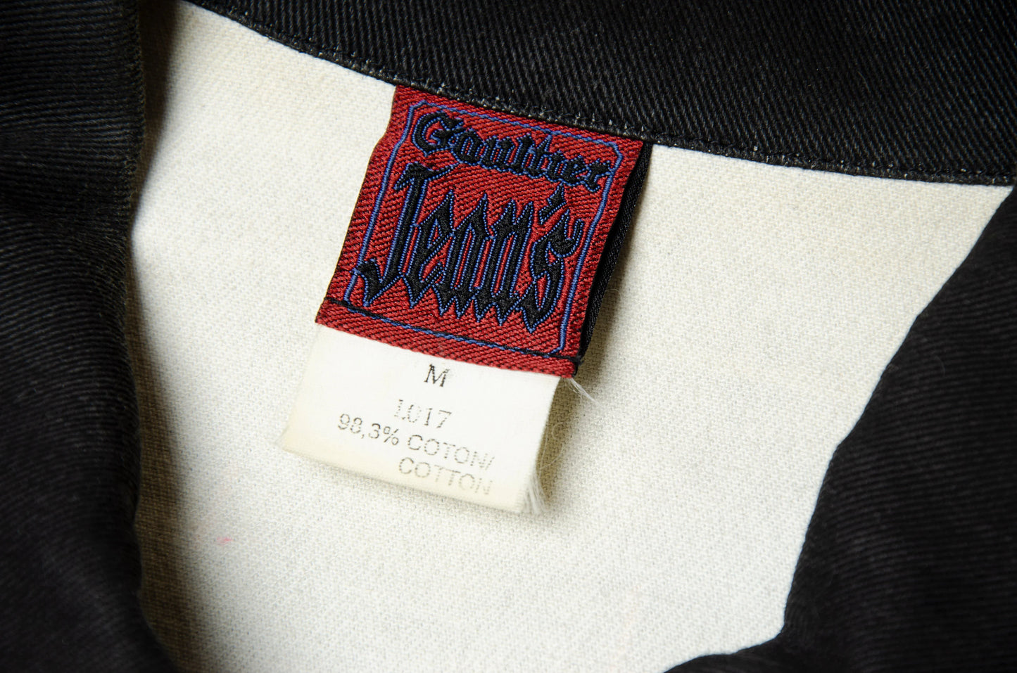 90s Jean Paul Gaultier Trompe l'Oeil denim trucker jacket / AW98 archive Gaultier collector printed dark grey and black jeans jacket
