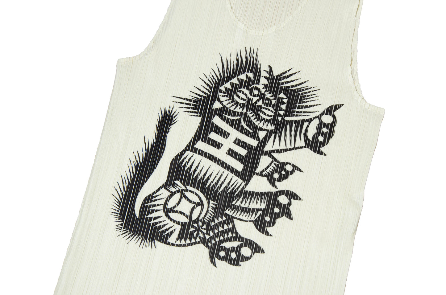 Issey Miyake Pleats Please cream and black printed tank top
