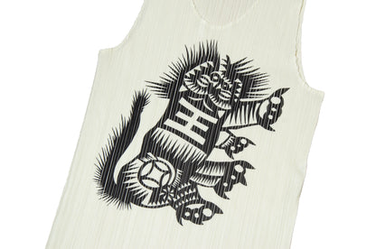 Issey Miyake Pleats Please cream and black printed tank top