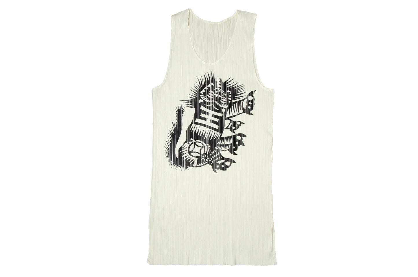 Issey Miyake Pleats Please cream and black printed tank top