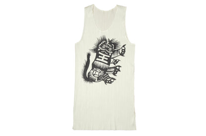 Issey Miyake Pleats Please cream and black printed tank top