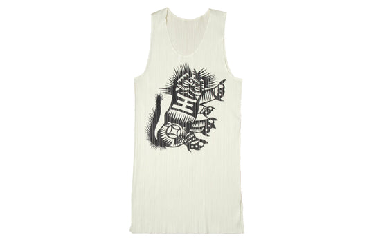 Issey Miyake Pleats Please cream and black printed tank top