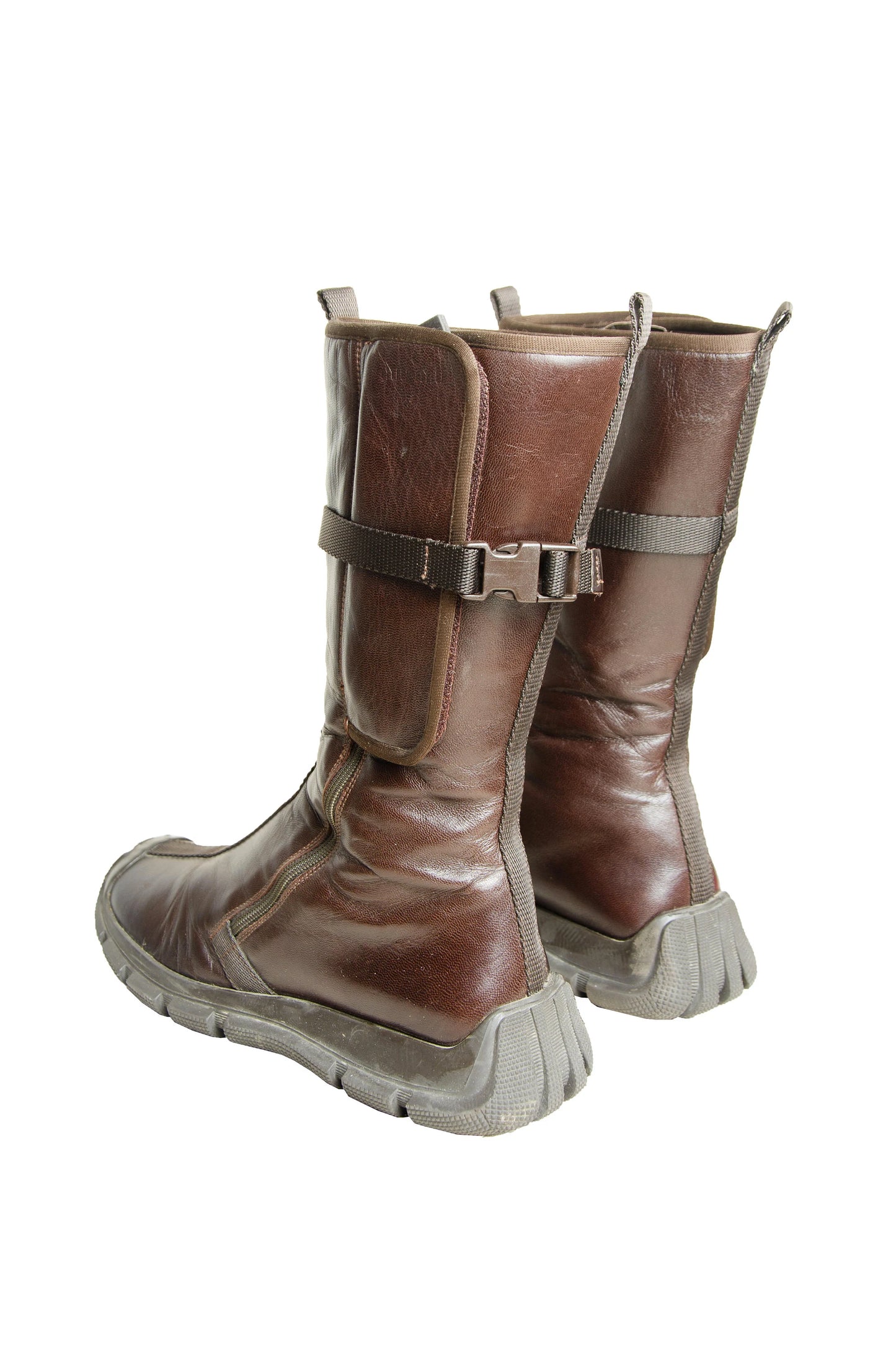 Archive 1999 Miu Miu brown leather boots / Technical clip buckle Miu Miu boots