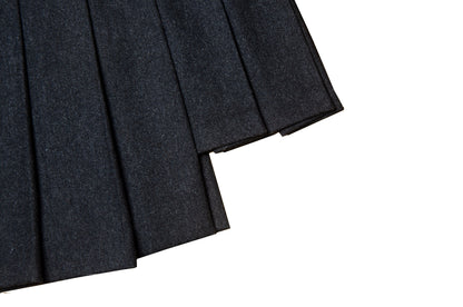 90s Dolce & Gabbana charcoal grey wool mini pleated skirt / Black leather buckles dark grey woolen high low over the knee skirt