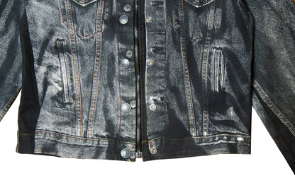 90s Jean Paul Gaultier Trompe l'Oeil denim trucker jacket / AW98 archive Gaultier collector printed dark grey and black jeans jacket