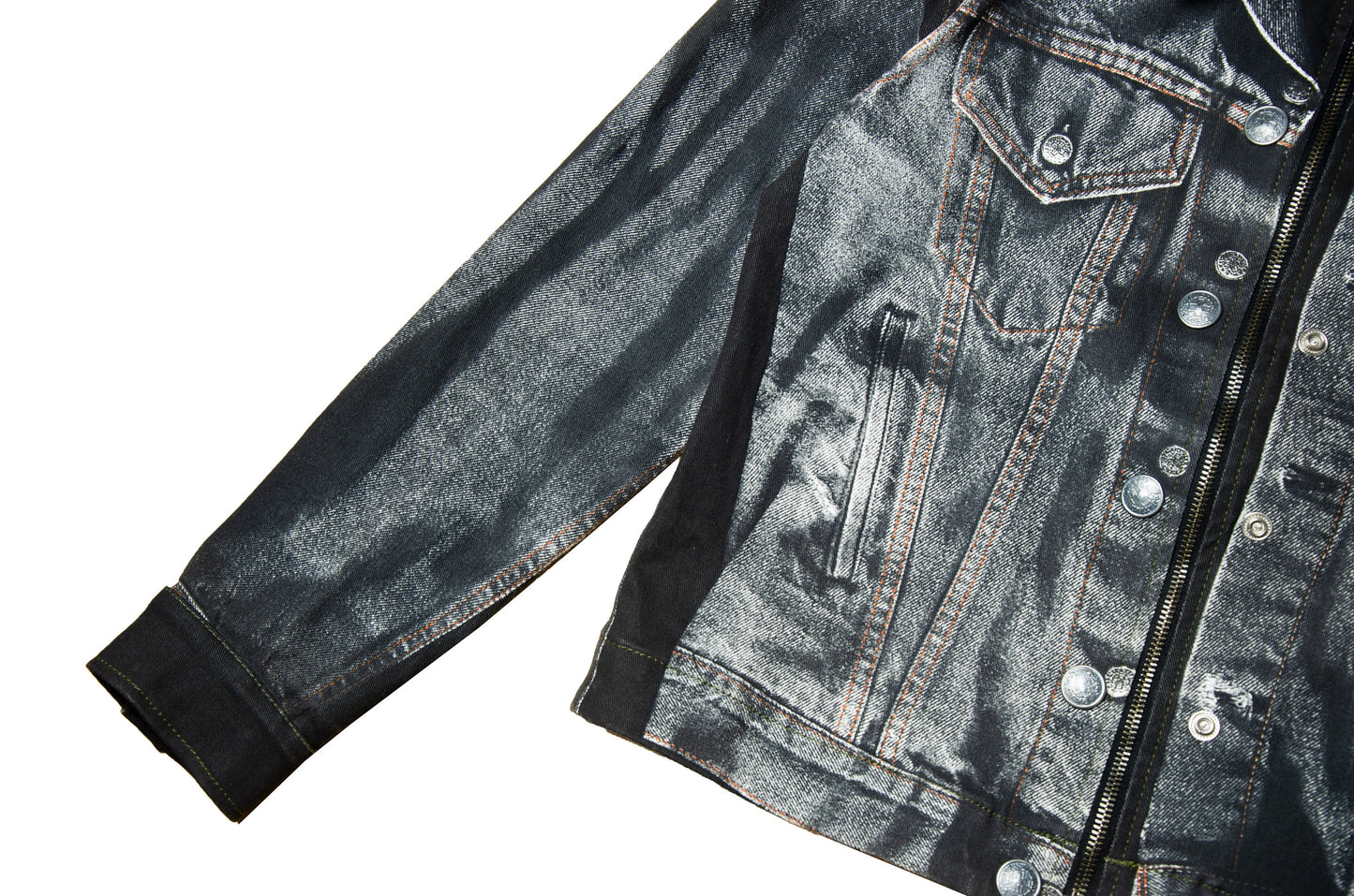 90s Jean Paul Gaultier Trompe l'Oeil denim trucker jacket / AW98 archive Gaultier collector printed dark grey and black jeans jacket