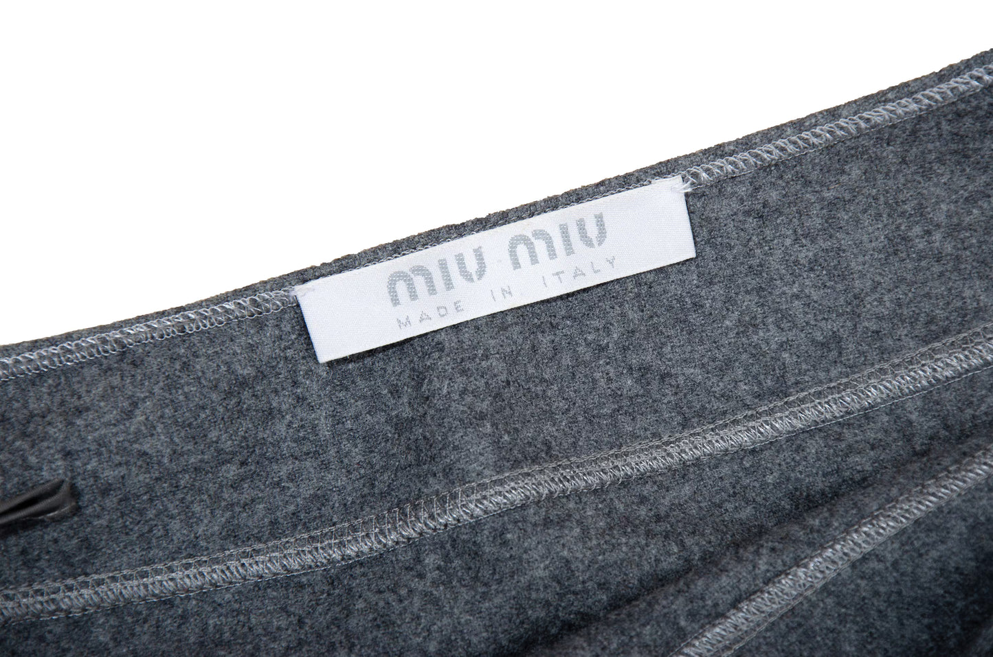 90s Miu Miu low rise grey wool mini skirt / Miu Miu low waist short above the knee skirt