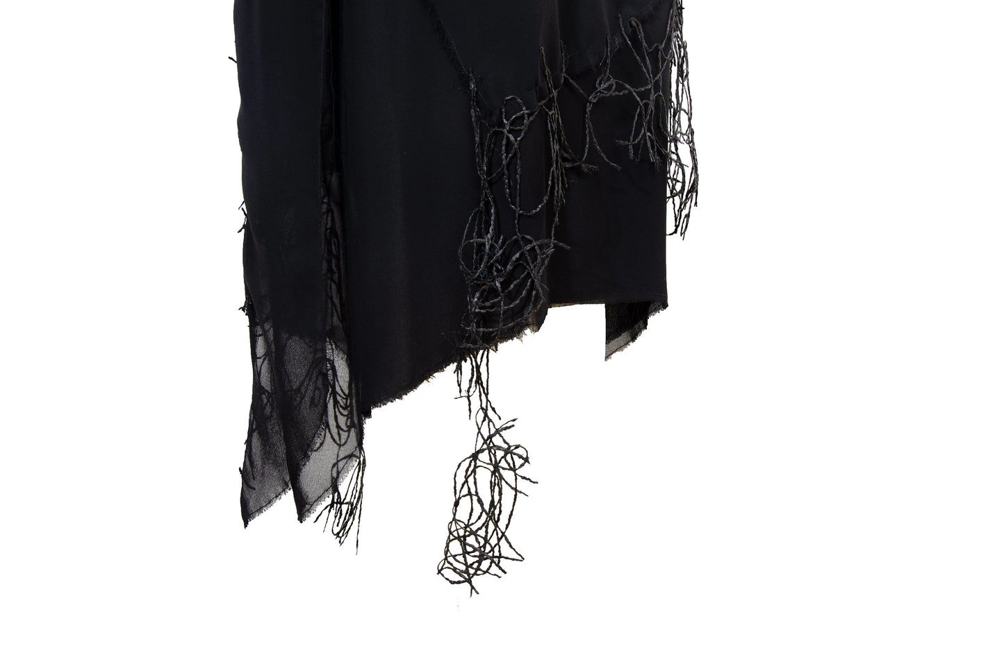 Vintage Amaya Arzuaga couture two piece set / Deconstructed high neck loose open knit sleeveless top + asymmetrical layered silk skirt