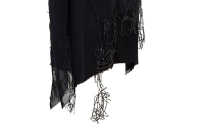 Vintage Amaya Arzuaga couture two piece set / Deconstructed high neck loose open knit sleeveless top + asymmetrical layered silk skirt