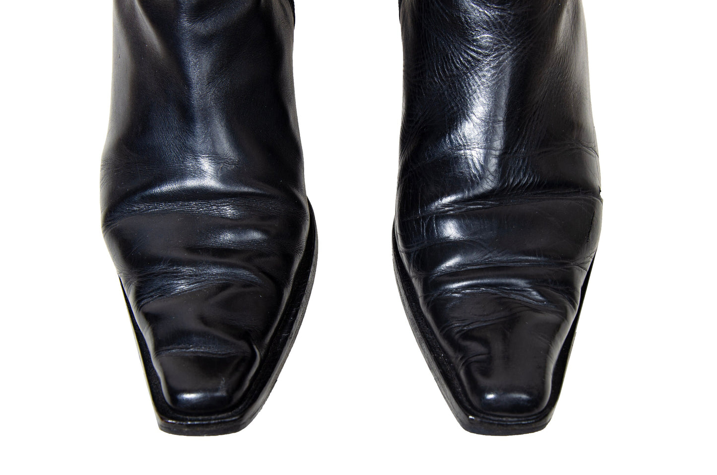 Vintage Ann Demeulemeester slanted heel black leather sock boots