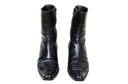Vintage Ann Demeulemeester slanted heel black leather sock boots