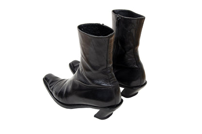 Vintage Ann Demeulemeester slanted heel black leather sock boots