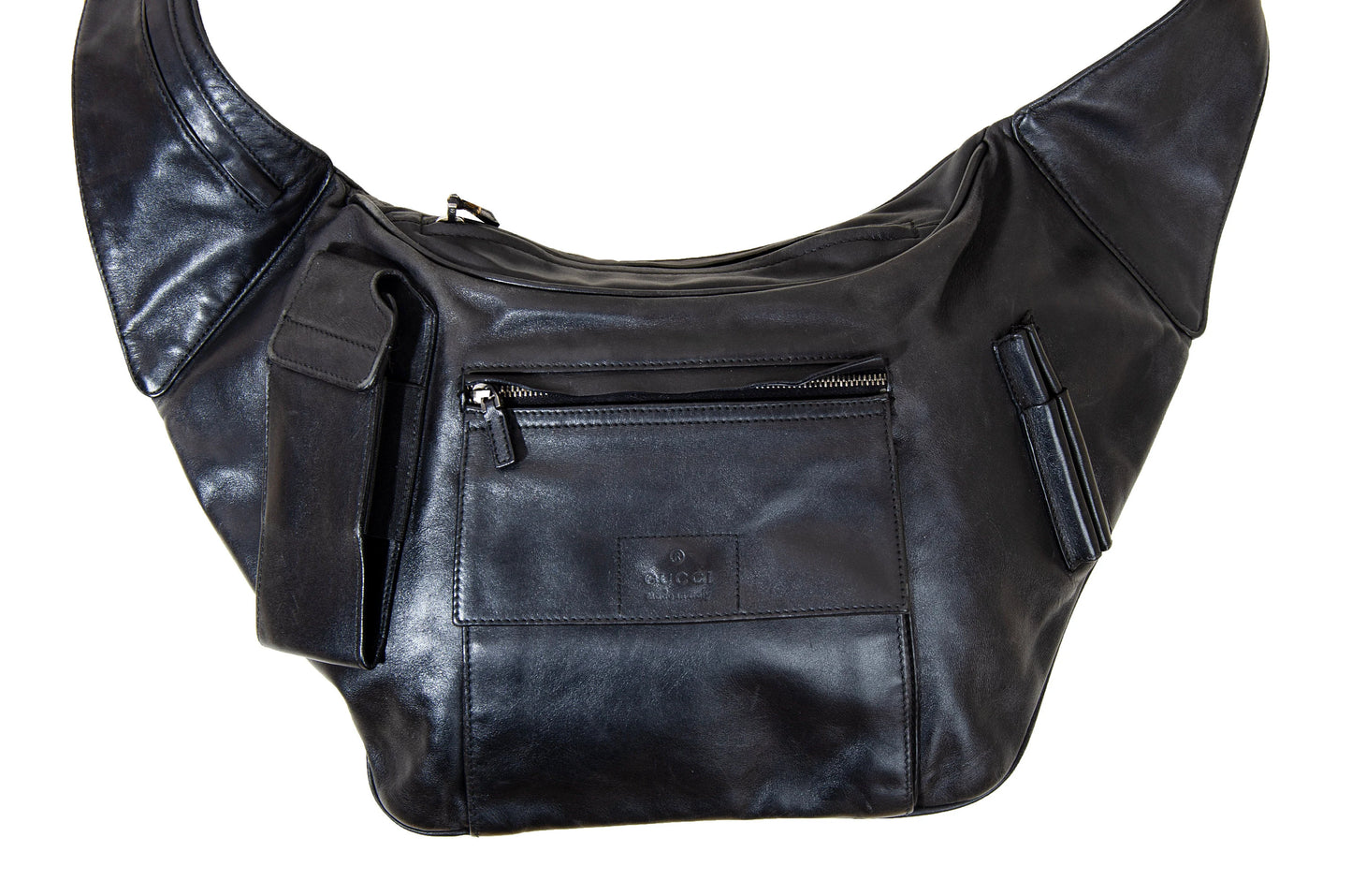 90s Gucci by Tom Ford black leather crossbody bag / Tom Ford Gucci minimalist technical 1990s fanny pack