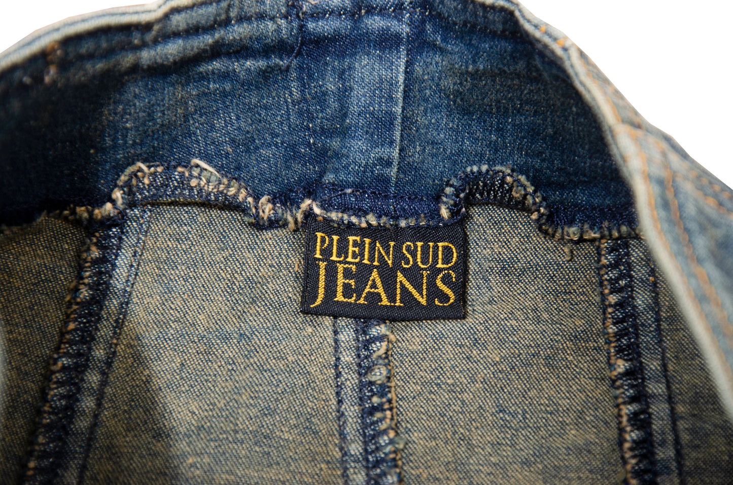2000s Plein Sud asymmetrical raw hem mud wash low waist denim mini skirt