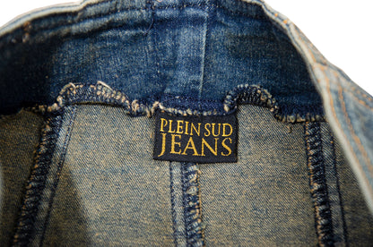 2000s Plein Sud asymmetrical raw hem mud wash low waist denim mini skirt