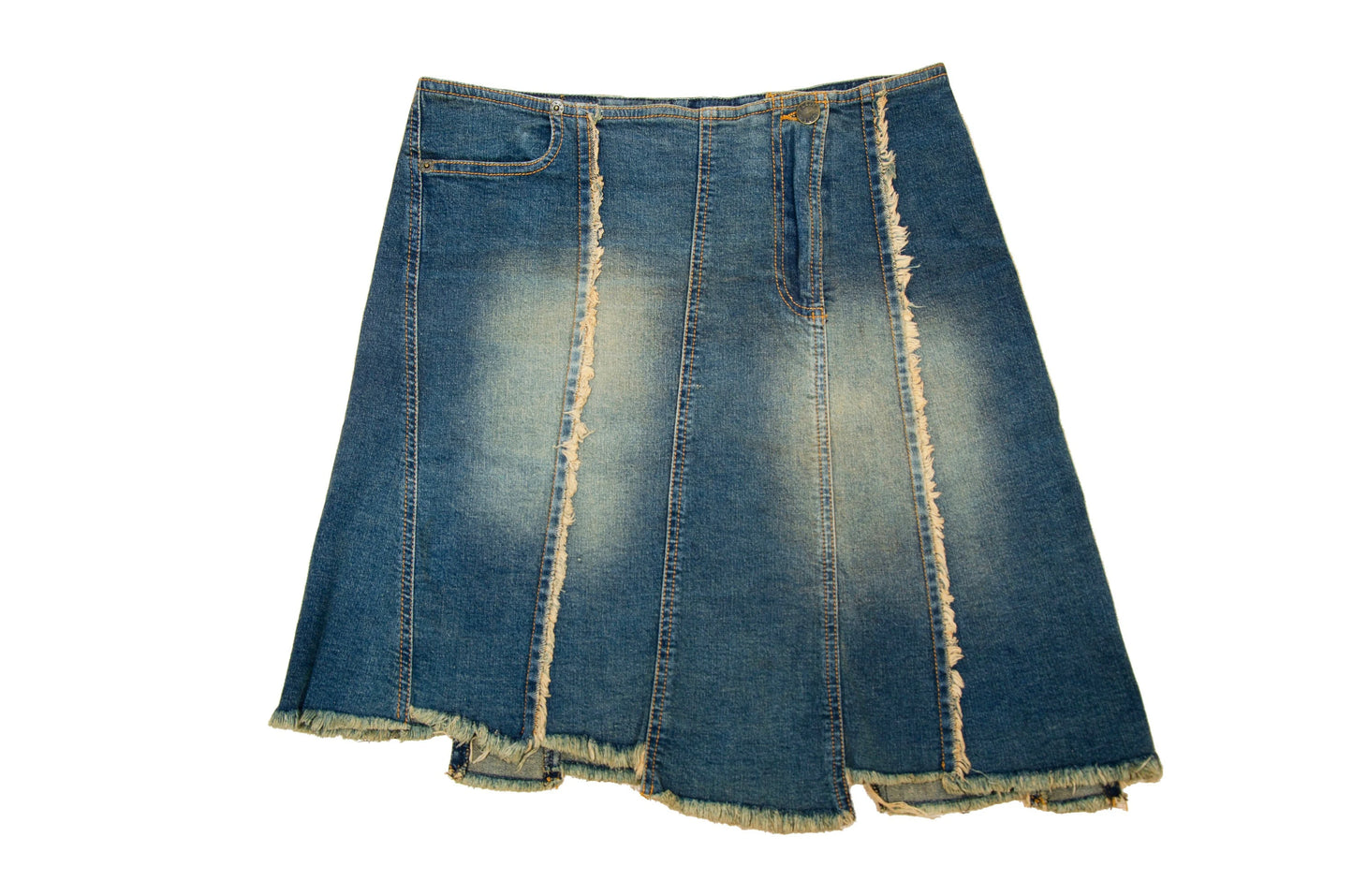 2000s Plein Sud asymmetrical raw hem mud wash low waist denim mini skirt