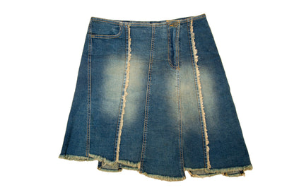 2000s Plein Sud asymmetrical raw hem mud wash low waist denim mini skirt