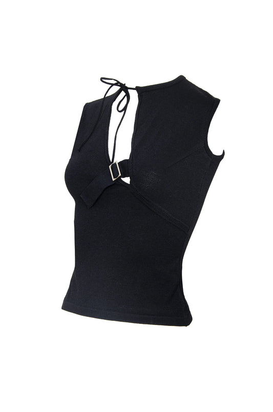 90s Amaya Arzuaga asymmetrical sleeveless knit top
