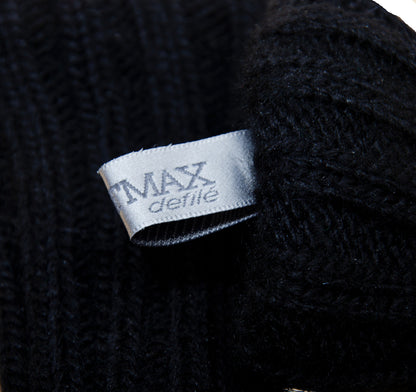 Vintage Sportmax Defile black leather and wool gloves / Sportmax black rib knit leather gloves / Leather gloves with integrated arm warmers