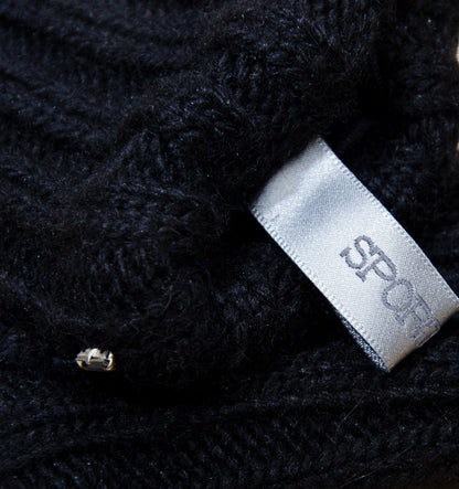 Vintage Sportmax Defile black leather and wool gloves / Sportmax black rib knit leather gloves / Leather gloves with integrated arm warmers