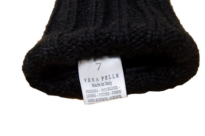 Vintage Sportmax Defile black leather and wool gloves / Sportmax black rib knit leather gloves / Leather gloves with integrated arm warmers