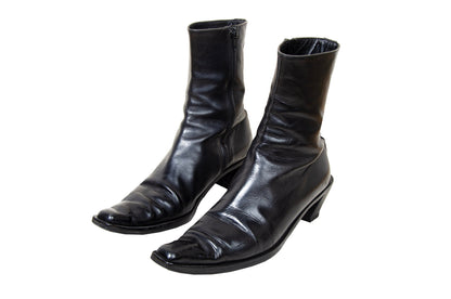 Vintage Ann Demeulemeester slanted heel black leather sock boots