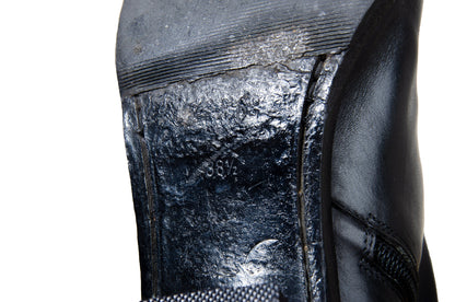 Vintage Ann Demeulemeester slanted heel black leather sock boots