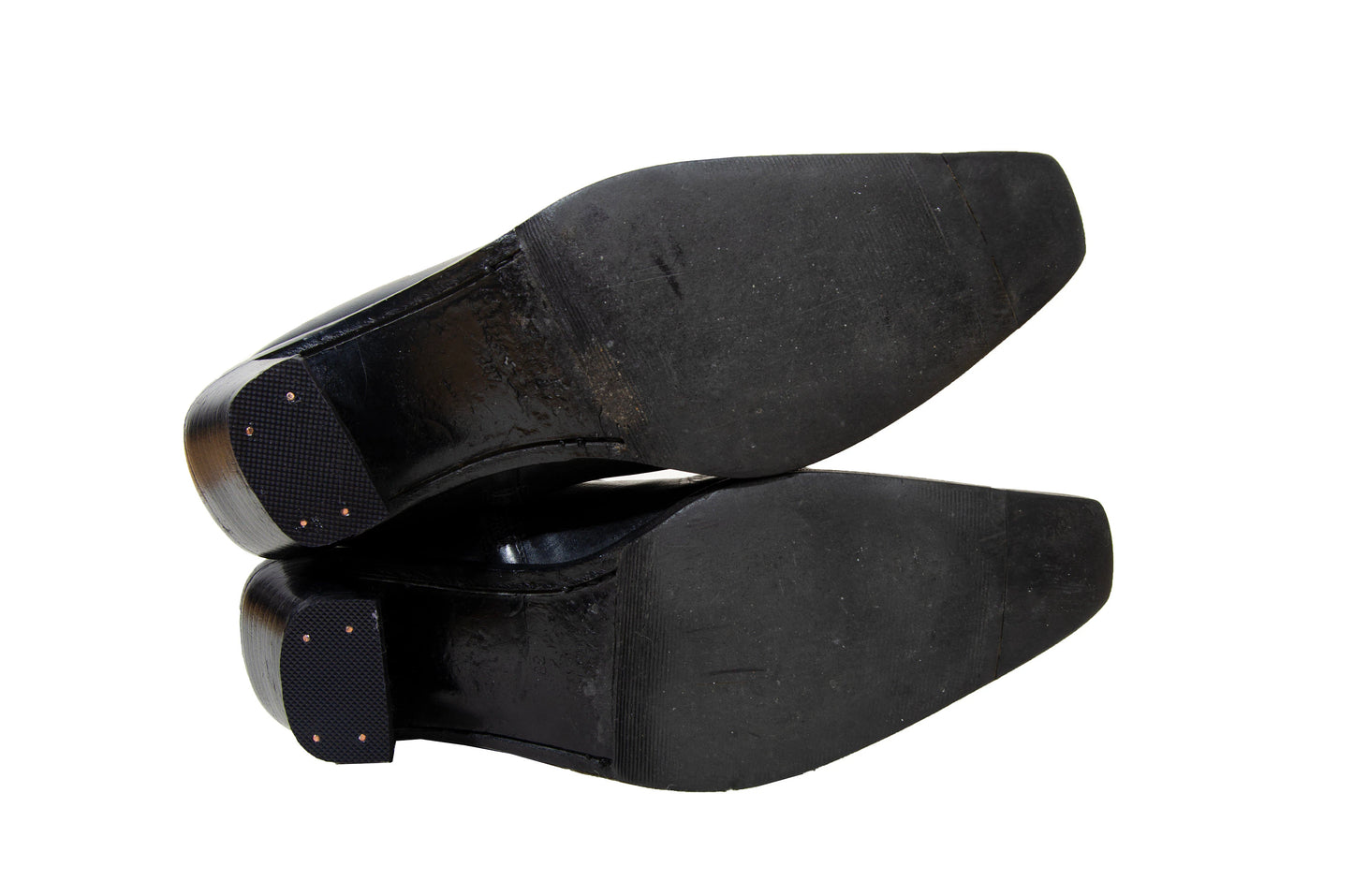 Vintage Ann Demeulemeester slanted heel black leather sock boots