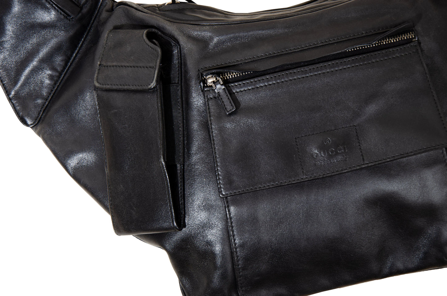 90s Gucci by Tom Ford black leather crossbody bag / Tom Ford Gucci minimalist technical 1990s fanny pack