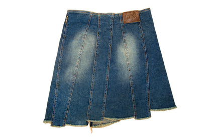 2000s Plein Sud asymmetrical raw hem mud wash low waist denim mini skirt