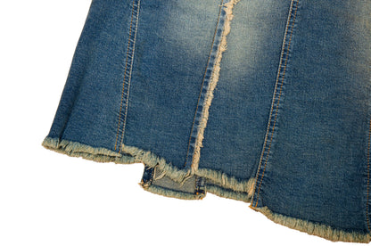 2000s Plein Sud asymmetrical raw hem mud wash low waist denim mini skirt