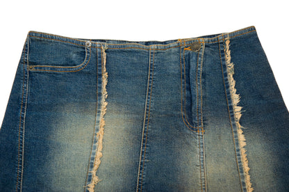 2000s Plein Sud asymmetrical raw hem mud wash low waist denim mini skirt