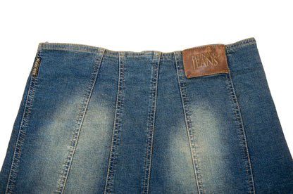 2000s Plein Sud asymmetrical raw hem mud wash low waist denim mini skirt