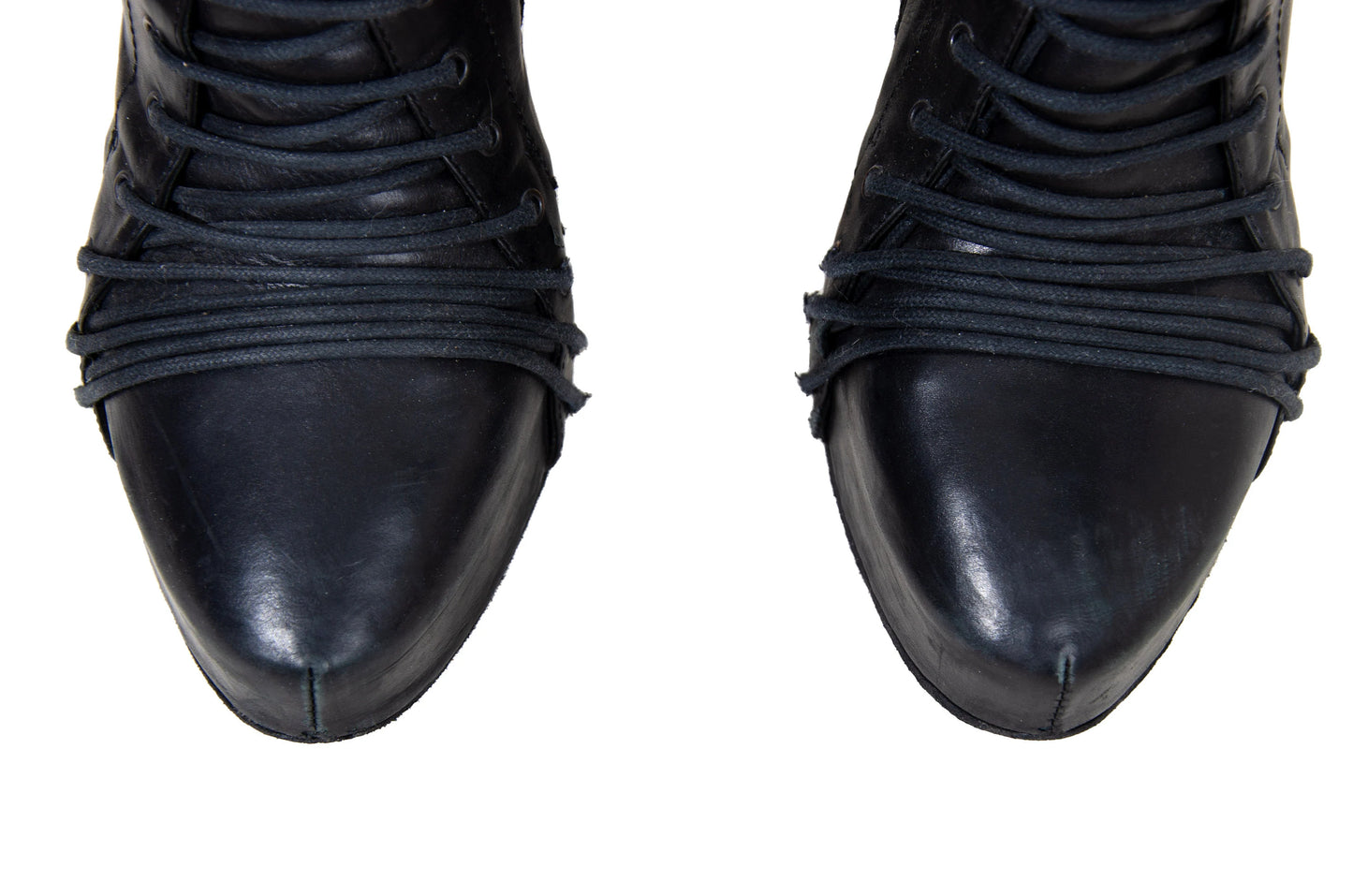 Ann Demeulemeester lace up corset black leather wedge boots