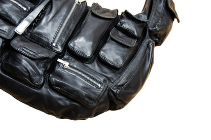 2003 archive Jil Sander multi pocket huge crossbody bag / Vintage Jil Sander puffy pockets technical soft leather oversized bag