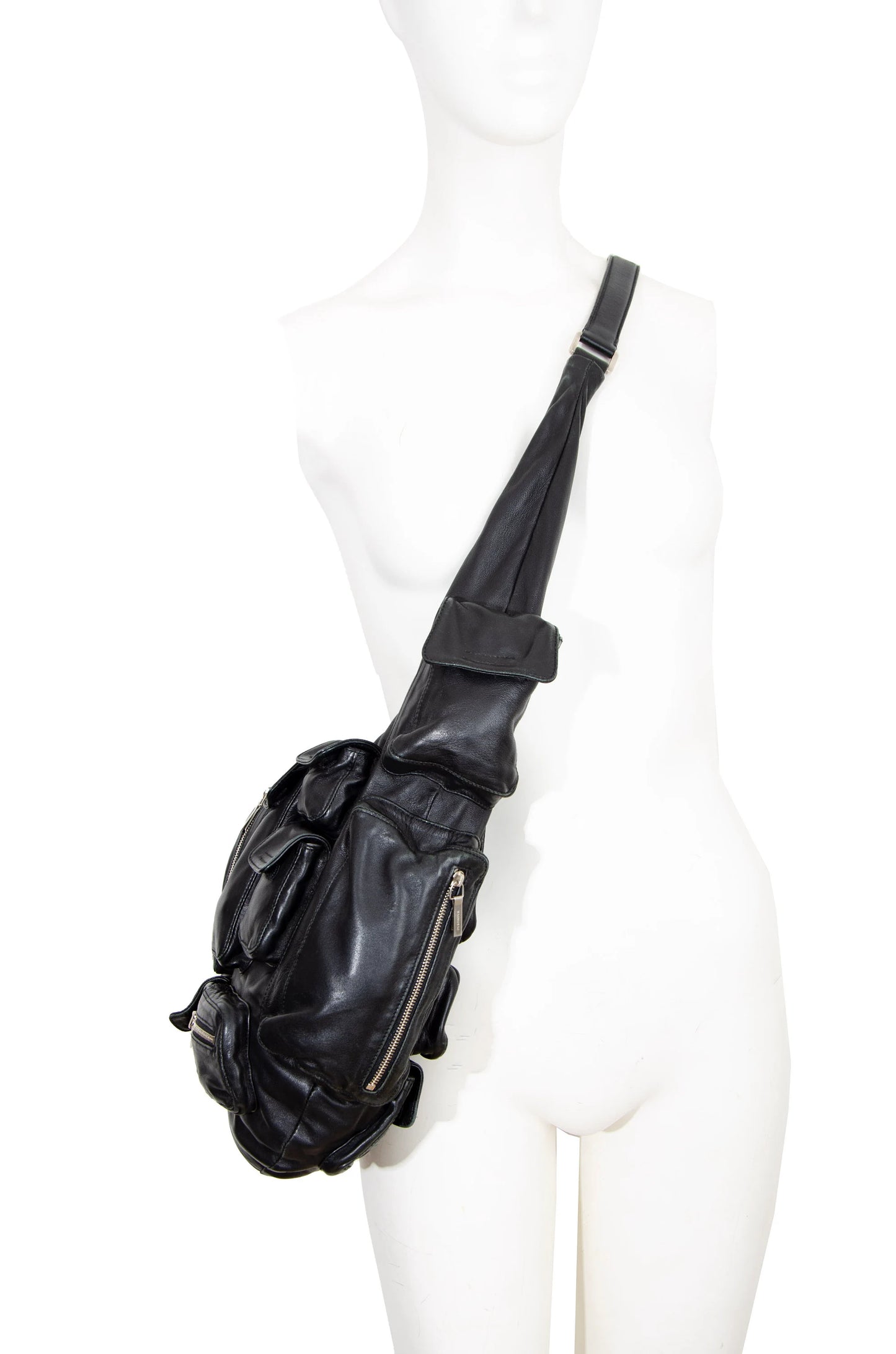 2003 archive Jil Sander multi pocket huge crossbody bag / Vintage Jil Sander puffy pockets technical soft leather oversized bag