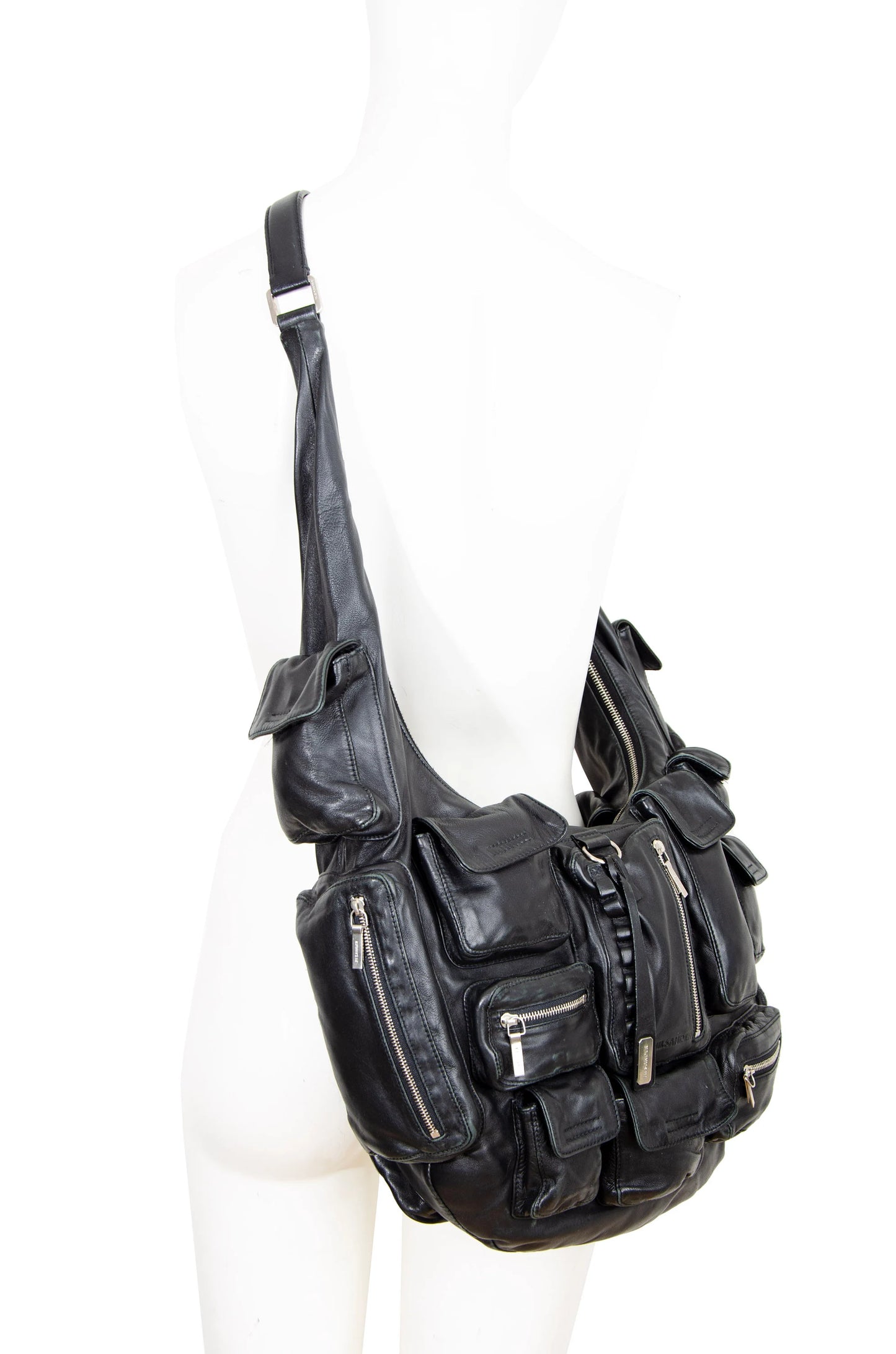 2003 archive Jil Sander multi pocket huge crossbody bag / Vintage Jil Sander puffy pockets technical soft leather oversized bag