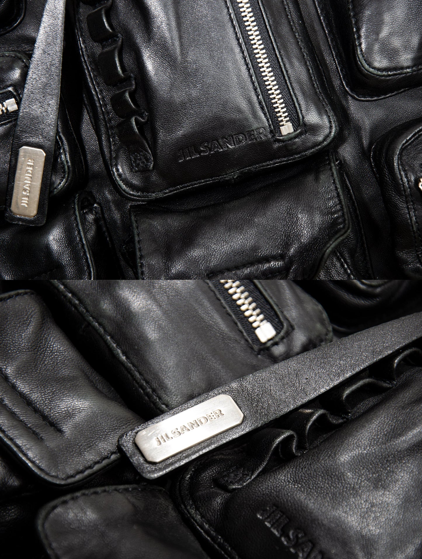 2003 archive Jil Sander multi pocket huge crossbody bag / Vintage Jil Sander puffy pockets technical soft leather oversized bag