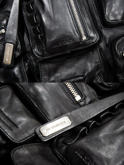 2003 archive Jil Sander multi pocket huge crossbody bag / Vintage Jil Sander puffy pockets technical soft leather oversized bag
