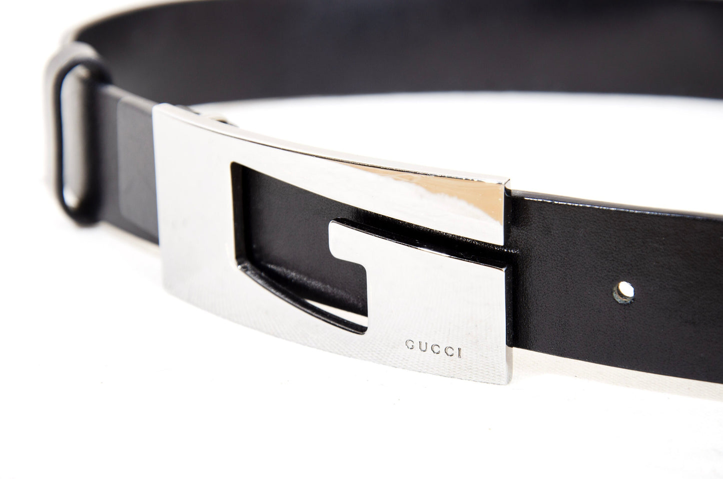 90s Gucci by Tom Ford black leather square G logo belt