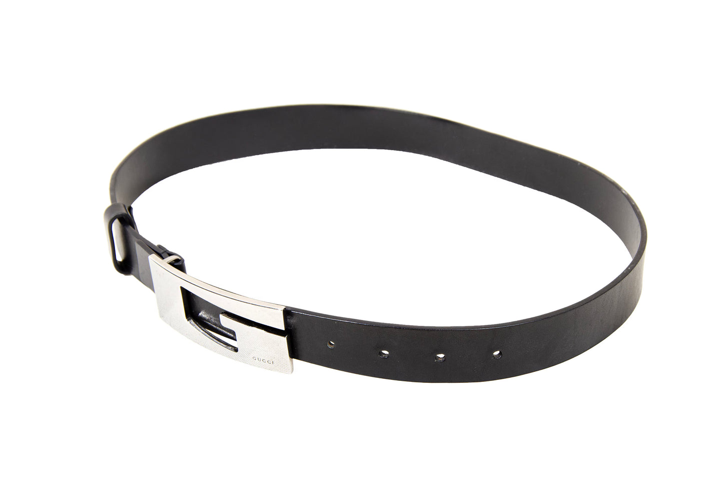 90s Gucci by Tom Ford black leather square G logo belt