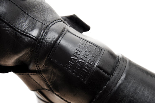 Marithé + François Girbaud black leather platform boots / 2000s MFG track sole combat boots / Girbaud motorcycle boots / Made in France